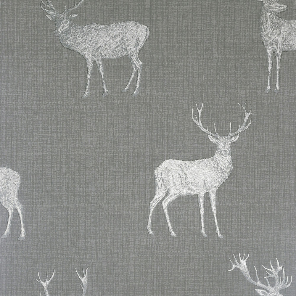 Arthouse Heritage Stag Grey and Silver Wallpaper Image 1