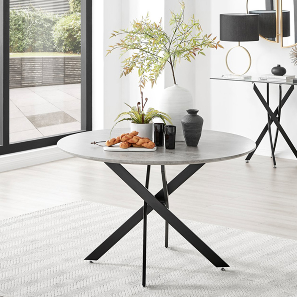 Furniturebox Arona Valera Concrete Effect 6 Seater Round Dining Set Grey and Black Image 2