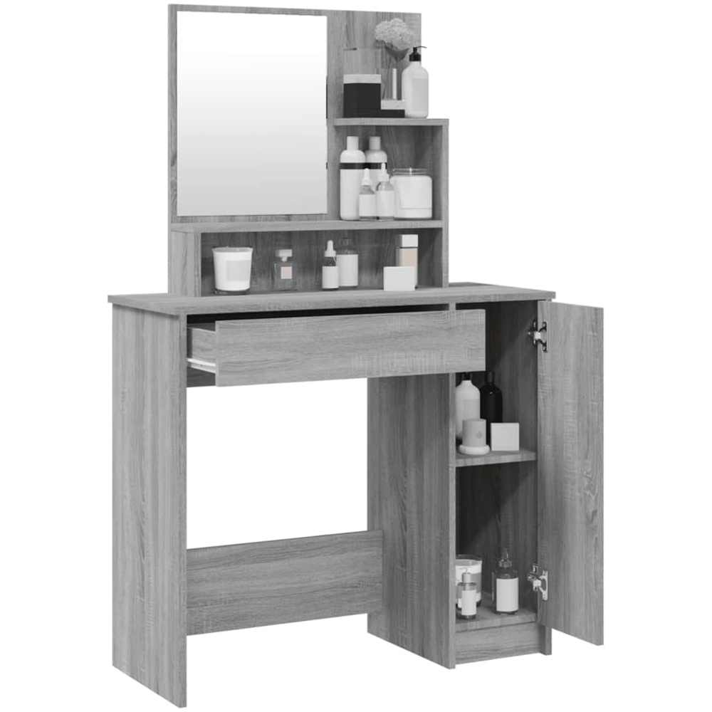 vidaXL Single Door Single Wide Drawer Grey Sonoma Dressing Table with Mirror Image 5