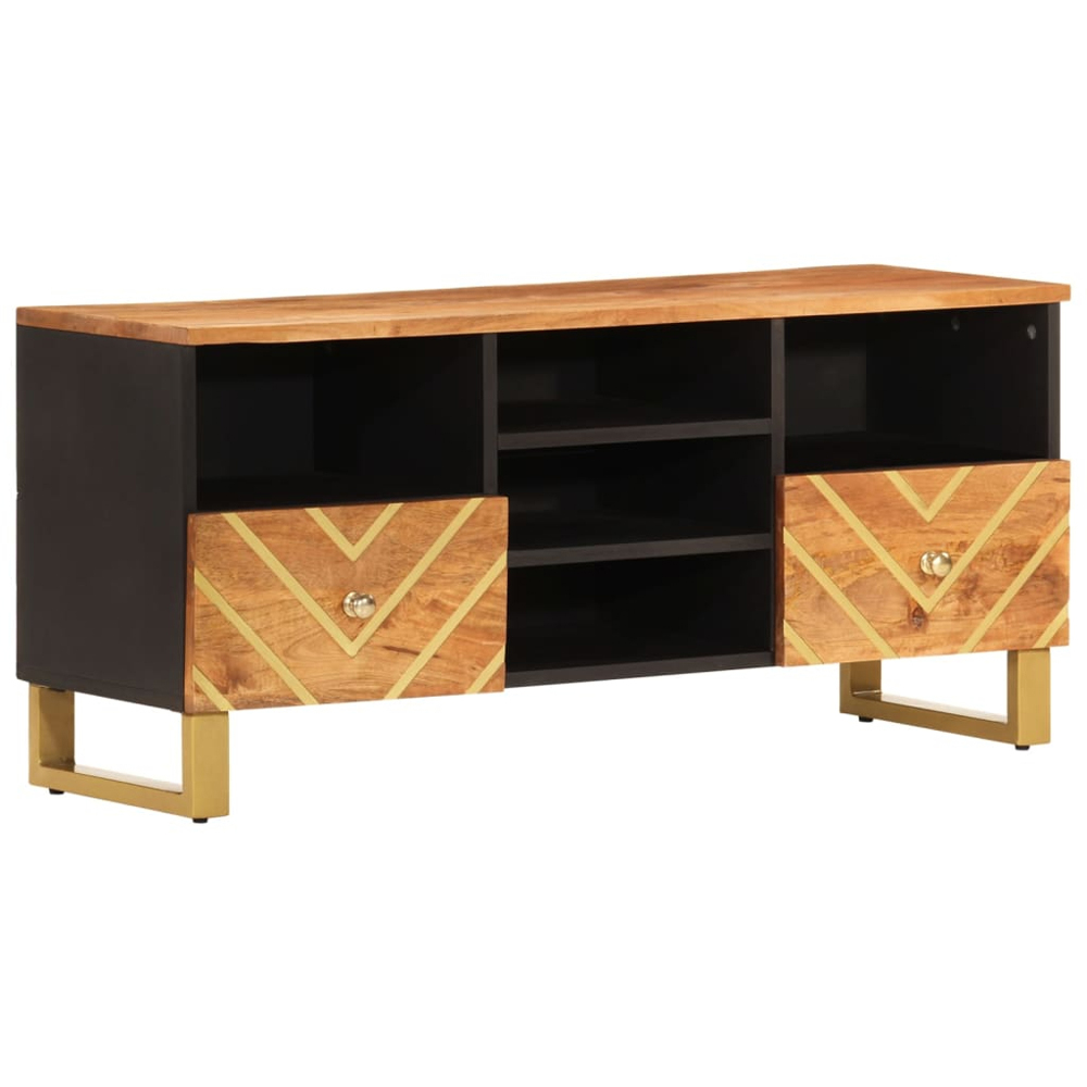 vidaXL 2 Drawer 5 Shelf Brown and Black Solid Wood Mango TV Cabinet Image 2