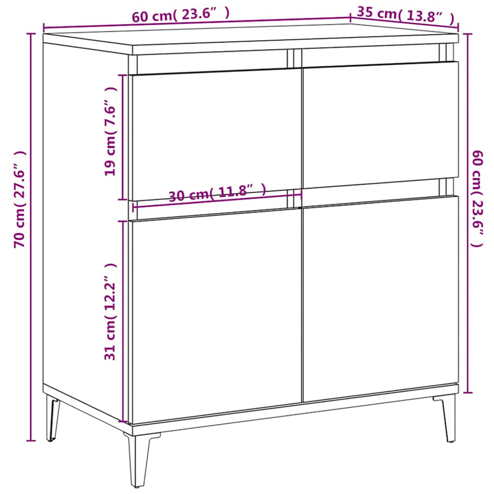 vidaXL 2 Door 2 Drawer Sonoma Oak Sideboard Image 9