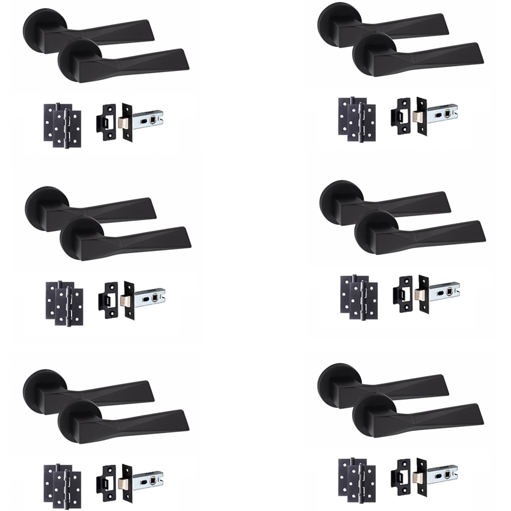 Golden Grace Modern Aura Matt Black Door Handles Set 6 Pack Image 1