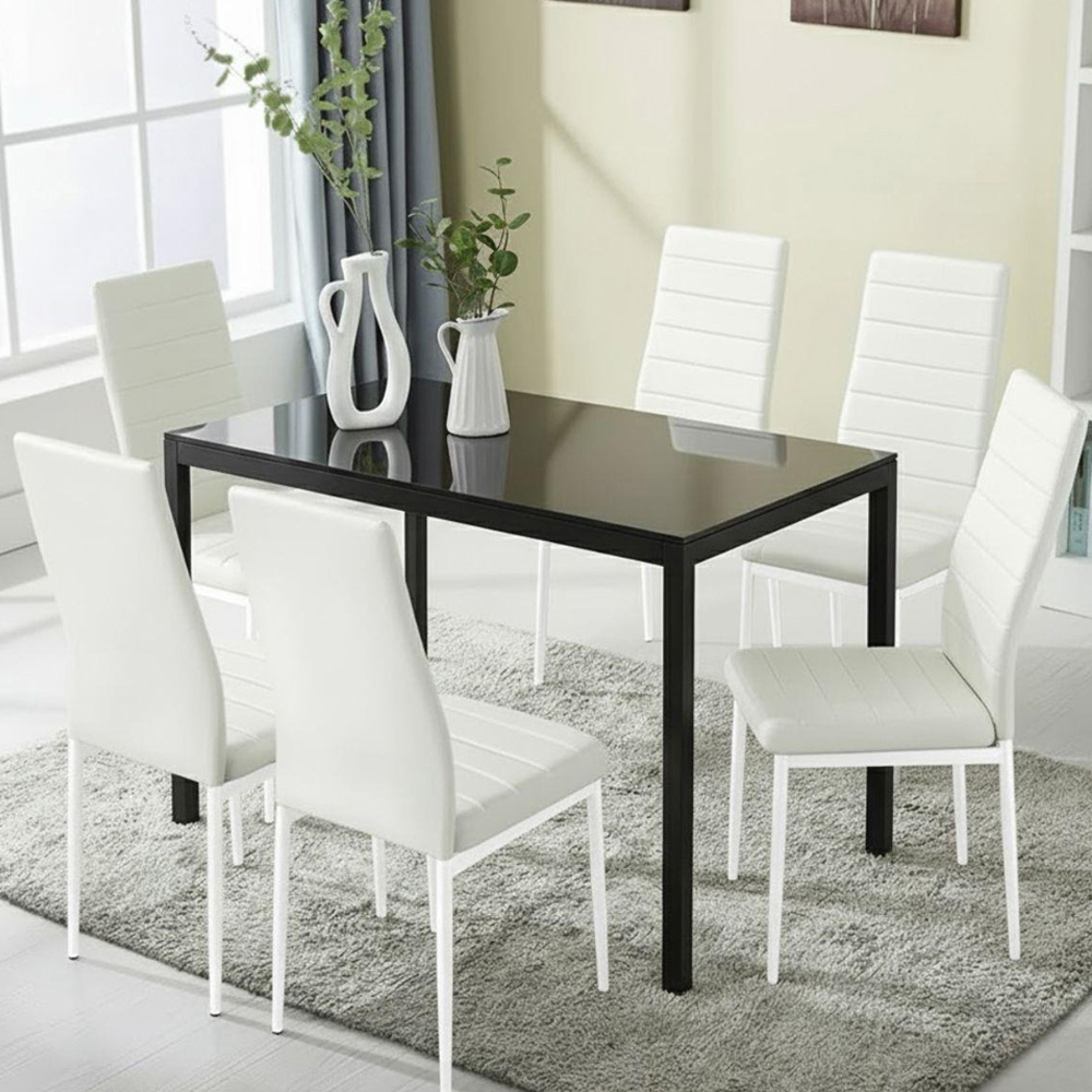 Kosy Koala 6 Seater Faux Leather Glass Dining Set White Image 6
