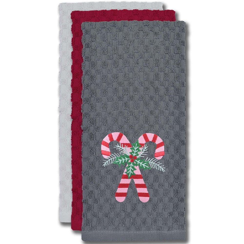 Noel Square Candy Canes Grey Tea Towel 3 Pack Image 3