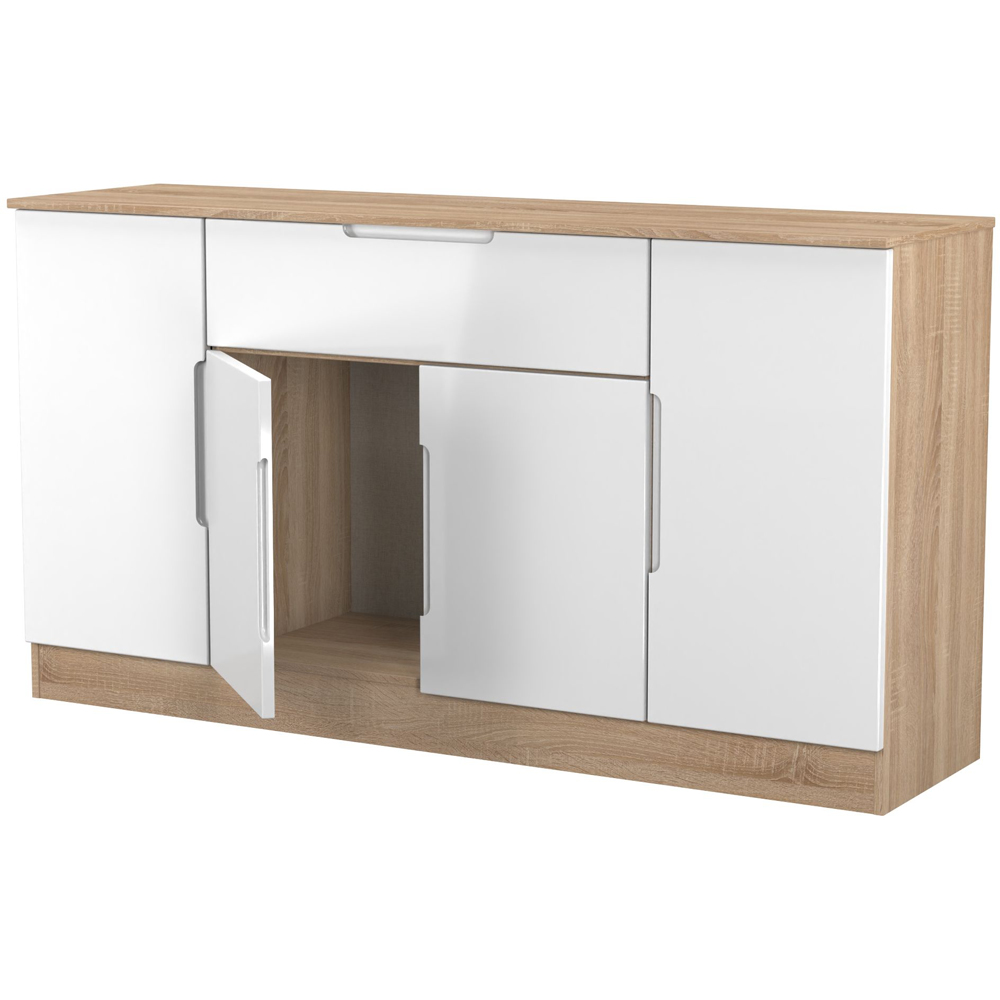 Crowndale Milan 4 Door Single Drawer White Gloss and Bardolino Oak Wide Sideboard Ready Assembled Image 8