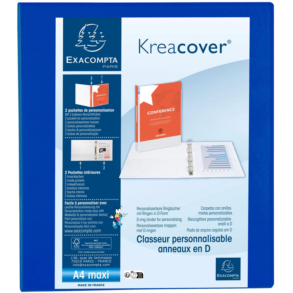 Exacompta Kreacover Blue PP 4D Ring Binder with 3 Pocket 40mm 10 Pack Image 2