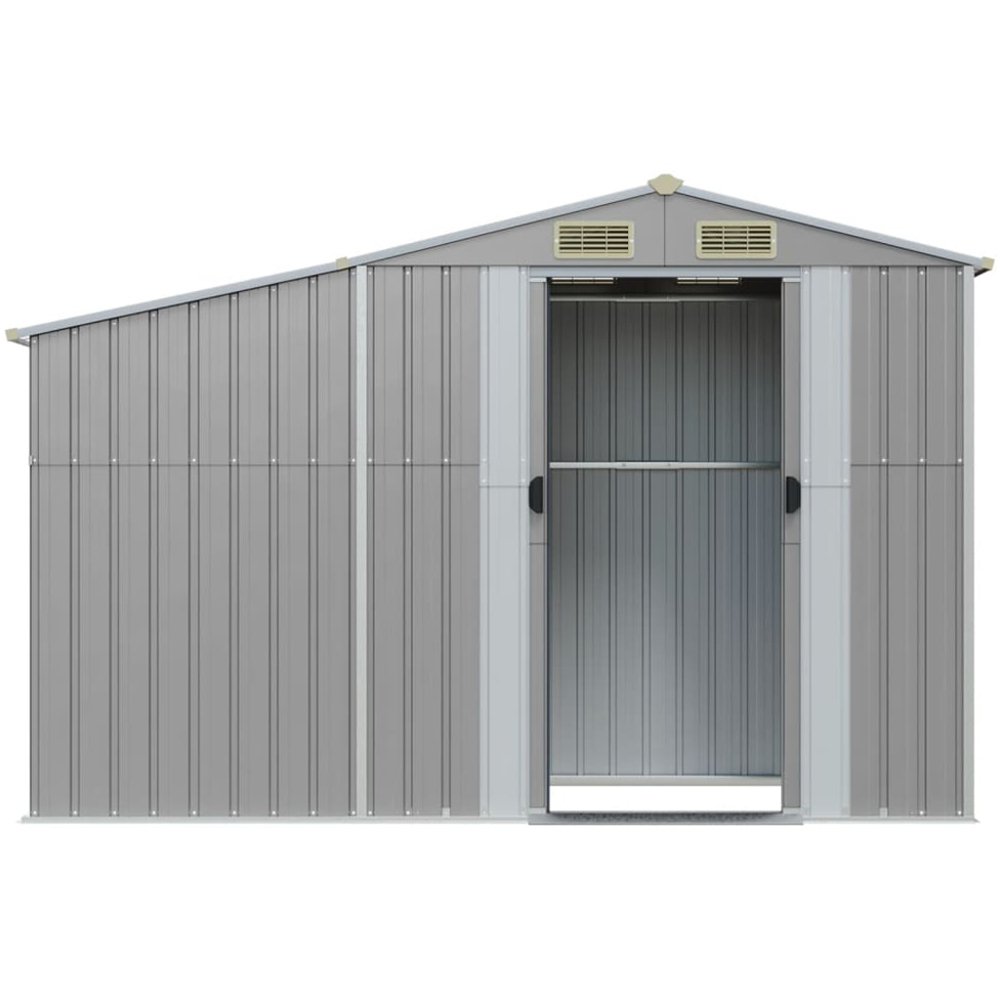 vidaXL 9 x 3ft Grey Galvanised Steel Apex Garden Shed with Firewood Stand Image 4