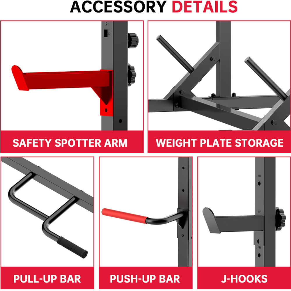Rattrix Black Adjustable Squat Rack Power Rack with Pull Up Bar and Spotter Arms Image 4
