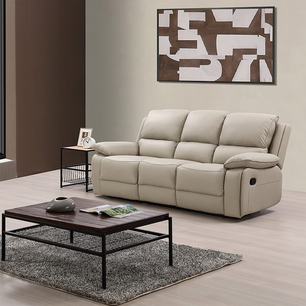 Salerno 3 Seater Light Grey Leather Manual Recliner Sofa Image 5