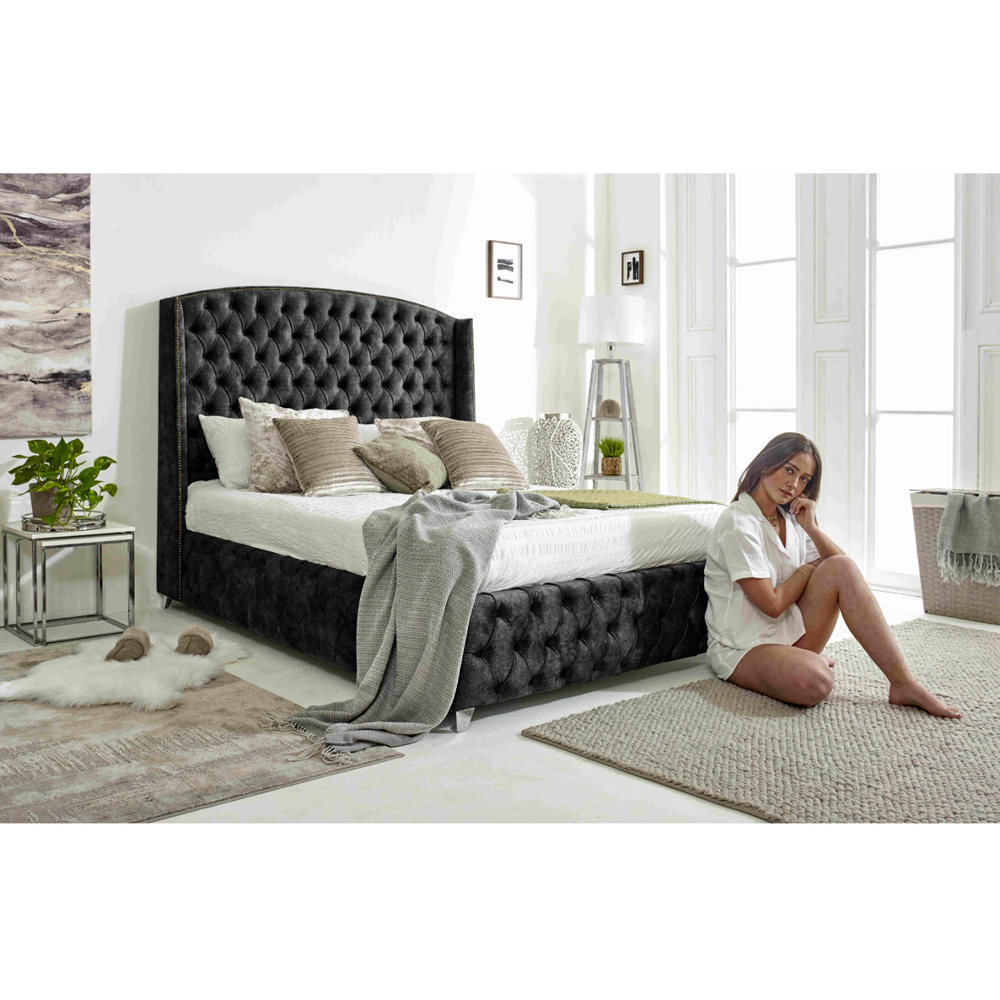 Eleganza Home Winfield King Size Granite Oakland Fabric Bed Frame with Chesterfield Headboard Image 5