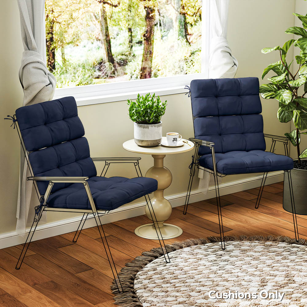Outsunny Dark Blue Garden Seat Cushion with Backrest 2 Pack Image 4