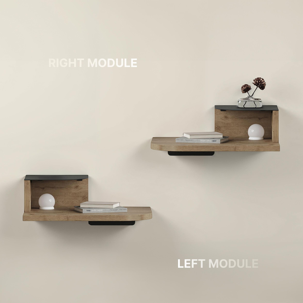 Decortie Luno 2-Tier Sandstone Wall Mounted Bedside Table with Night Light Image 4