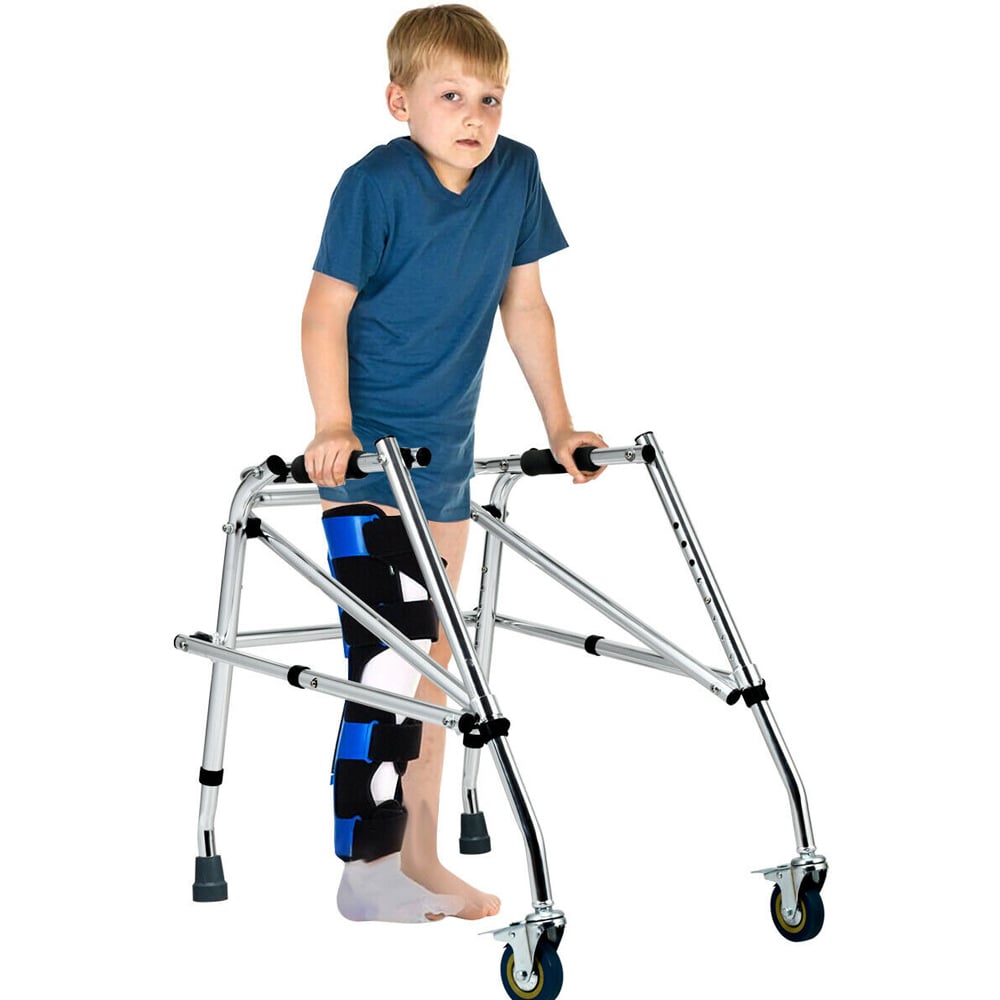Costway Silver Lightweight and Folding Kids Walker for Disabled Injured Training Image 3