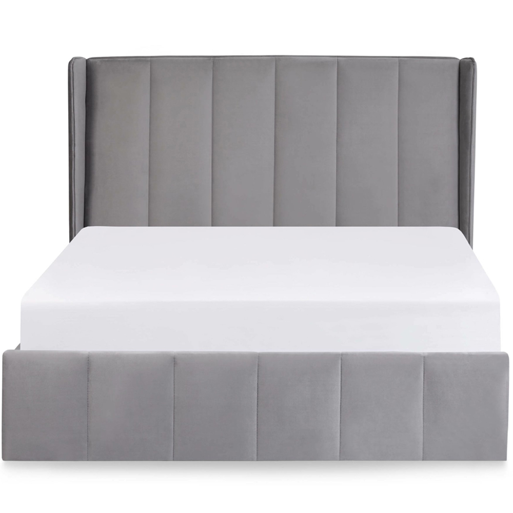 Julian Bowen Katie King Size Grey Velvet Lift-Up Ottoman Bed Frame with Winged Headboard Image 4
