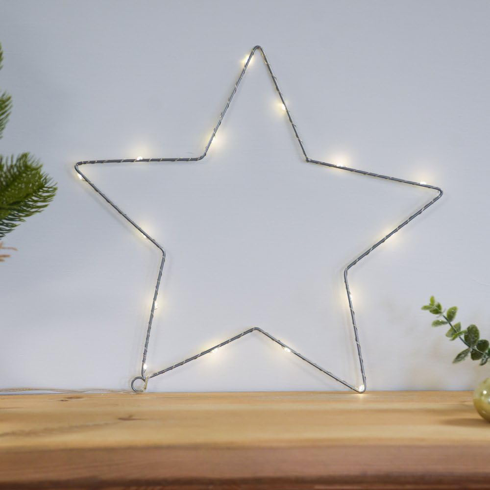 Thompson and Morgan Christmas Gift Silver Star 15 Warm White LED Battery Operated Silver Star 2 Pack Image 2