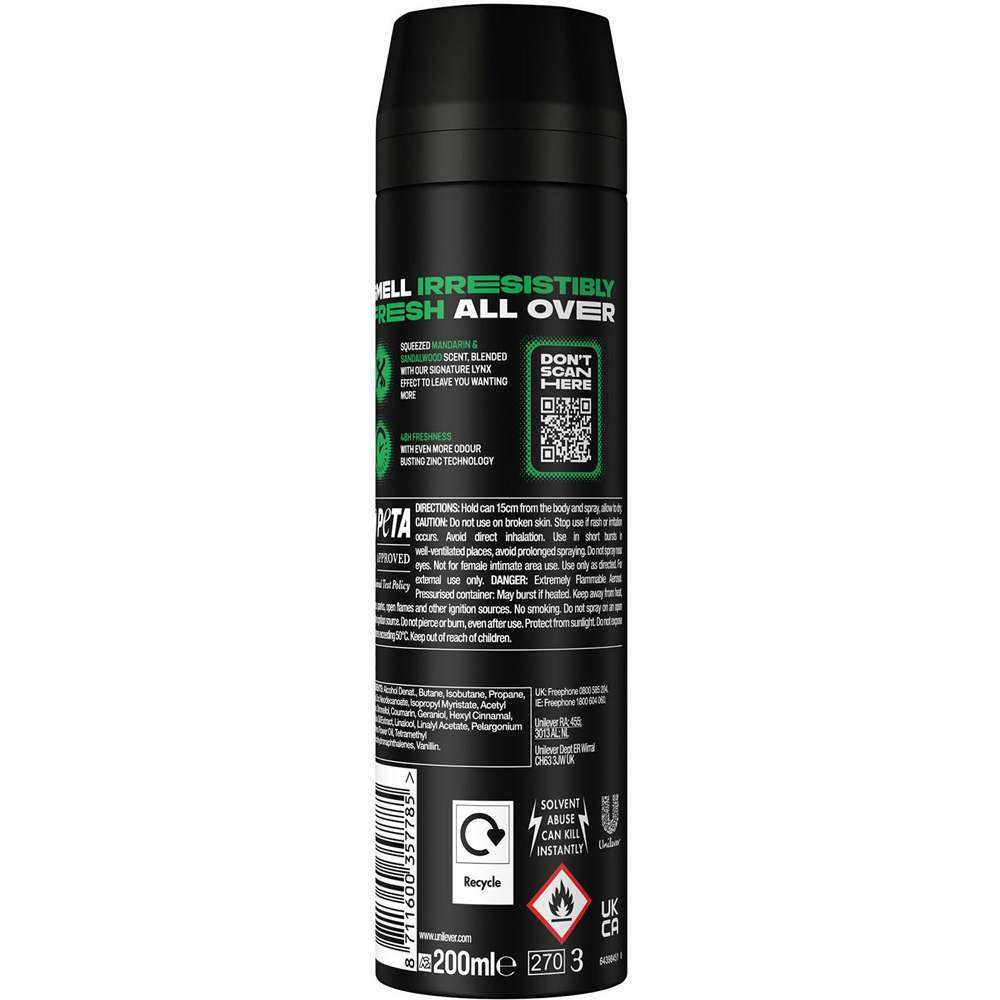 Lynx Africa Mandarin and Sandalwood 48H Protection Deodorant Body Spray 200ml 18 Pack Image 3