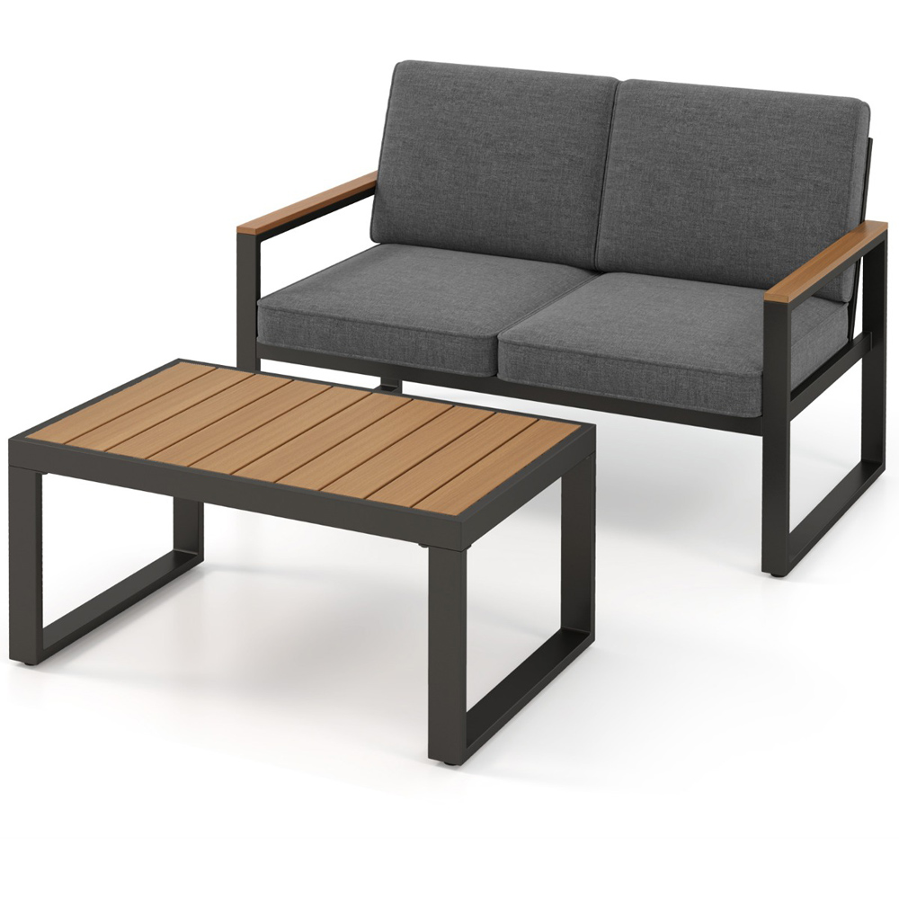 Costway 2 Seater Patio Aluminium Furniture Set Grey Image 2