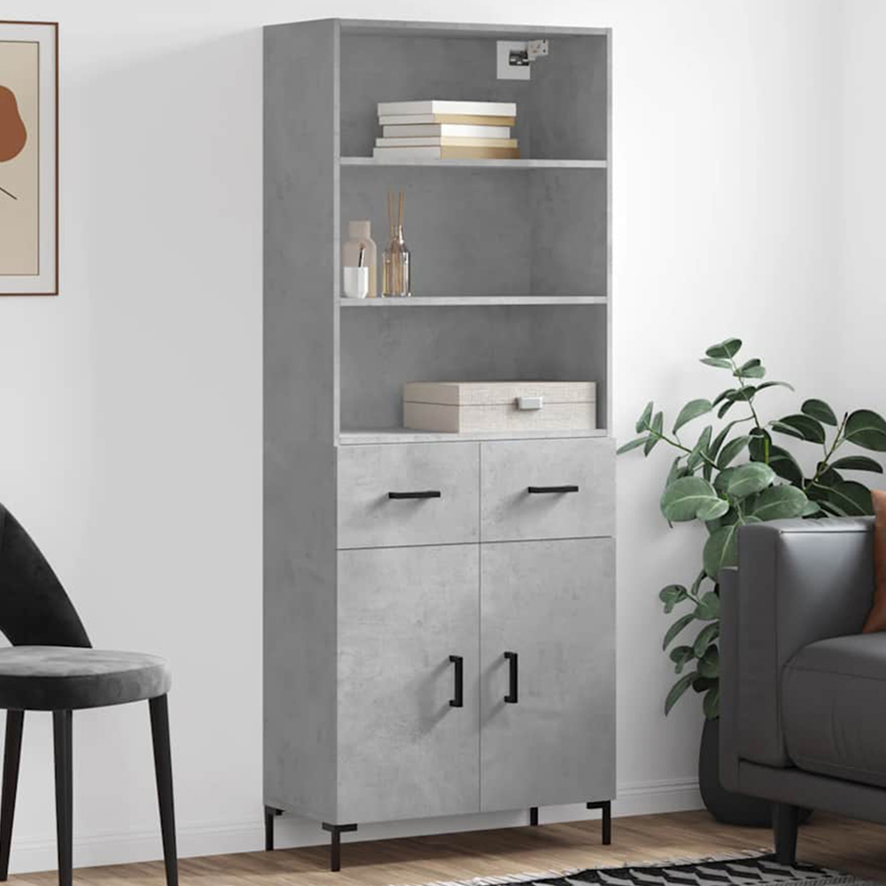 vidaXL 2 Door 2 Drawer 3 Shelf Concrete Grey Highboard Image 1