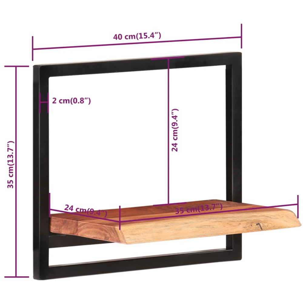 vidaXL 40 x 24 x 35cm Set of 2 Solid Wood Acacia and Steel Wall Shelf Image 9