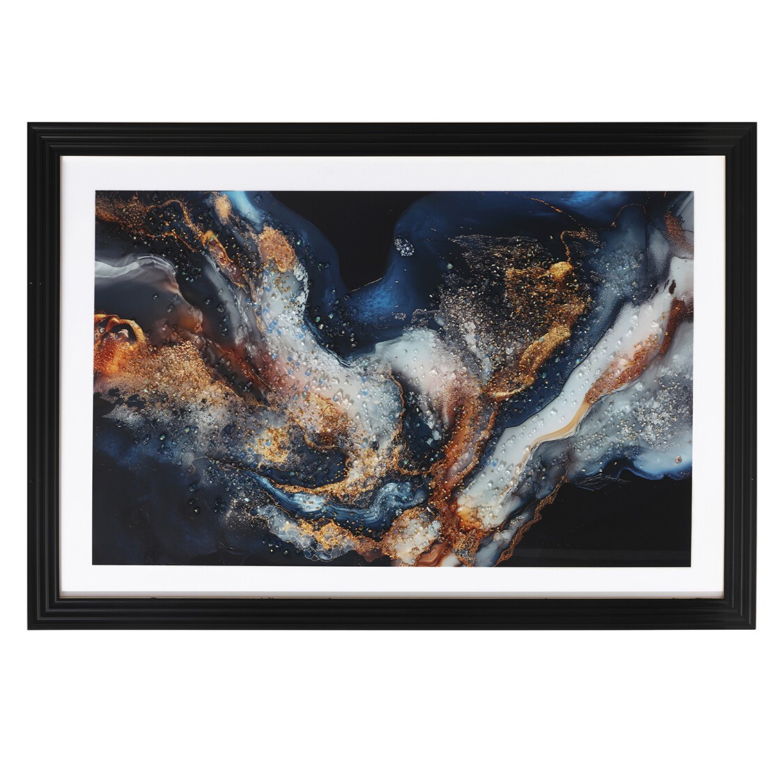Marble Framed Art Blue and Gold Image 1