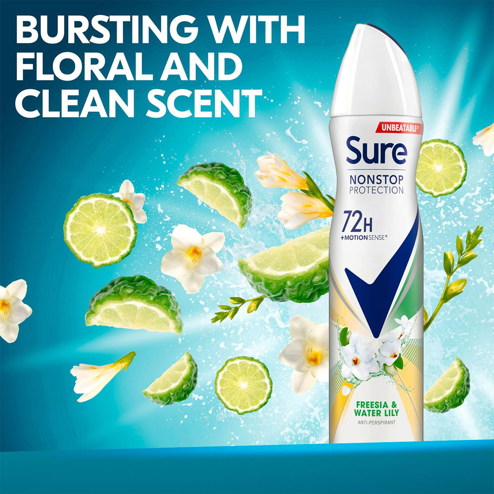 Sure Women Freesia and Water Lily 72H Protection Anti-Perspirant Deodorant 250ml 18 Pack Image 4