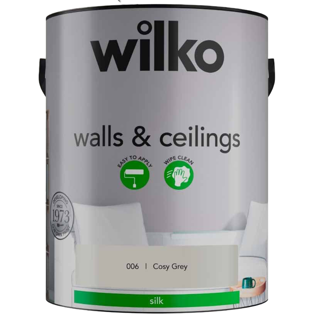 Wilko Walls & Ceilings Cosy Grey Silk Emulsion Paint 5L Image 2