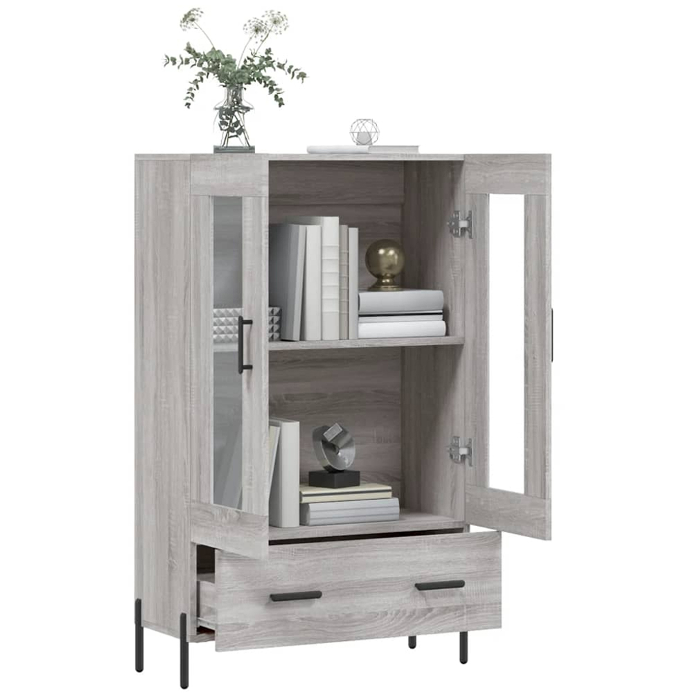 vidaXL 2 Glass Door Single Drawer Grey Sonoma Highboard Image 4
