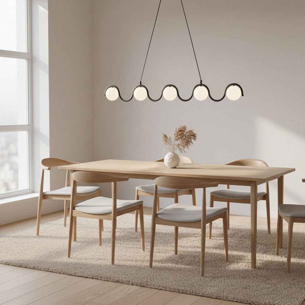 Emibig Sinus 5 Light White Shade Black Pendant Lamp Image 2