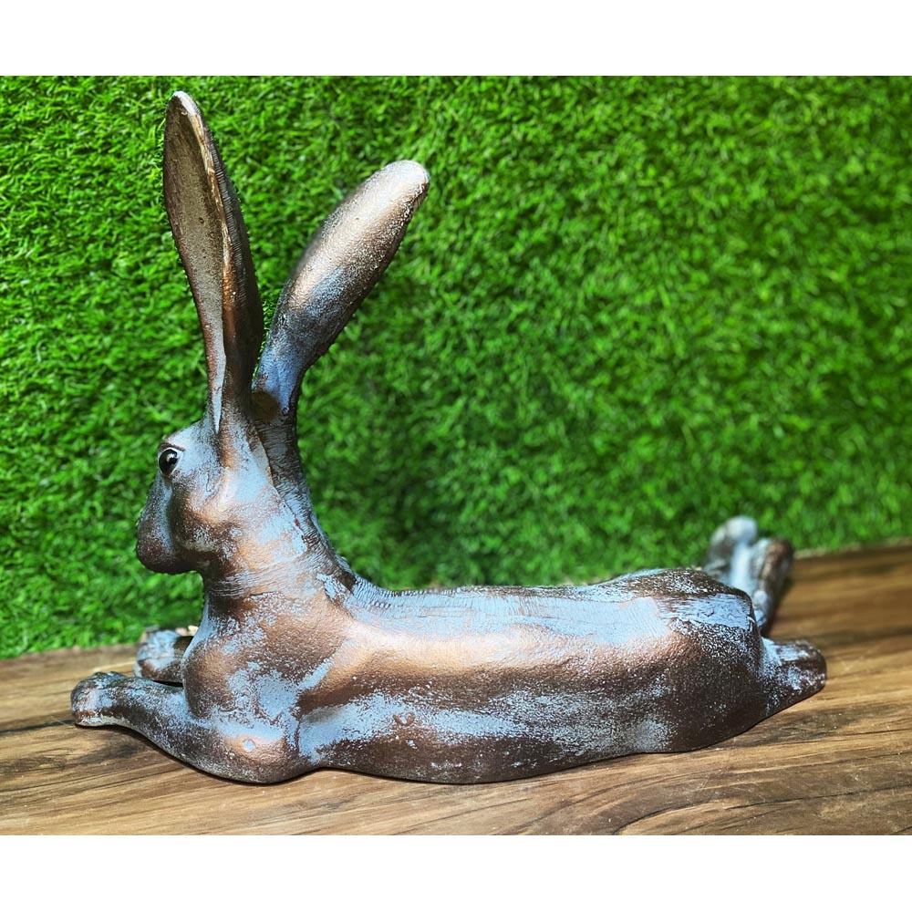Inspirational Gifting Laying Hare Cast Aluminium Garden Ornament Image 5