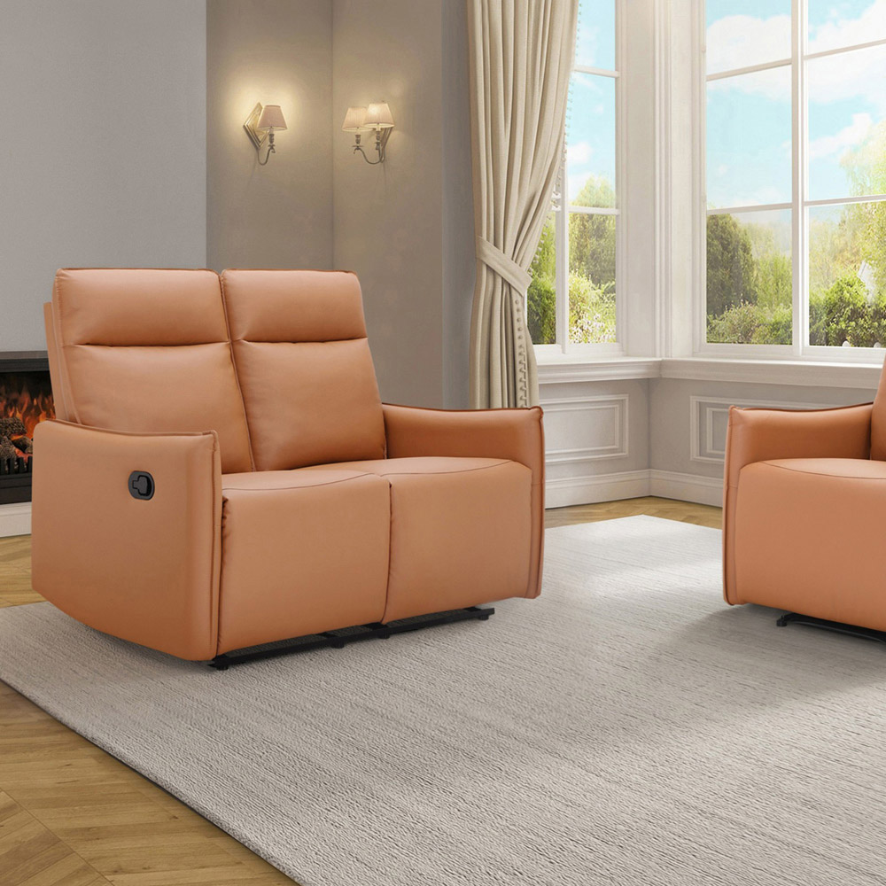 Dorel Lugo 2 Seater Cognac PU Manual Recliner Sofa Image 9