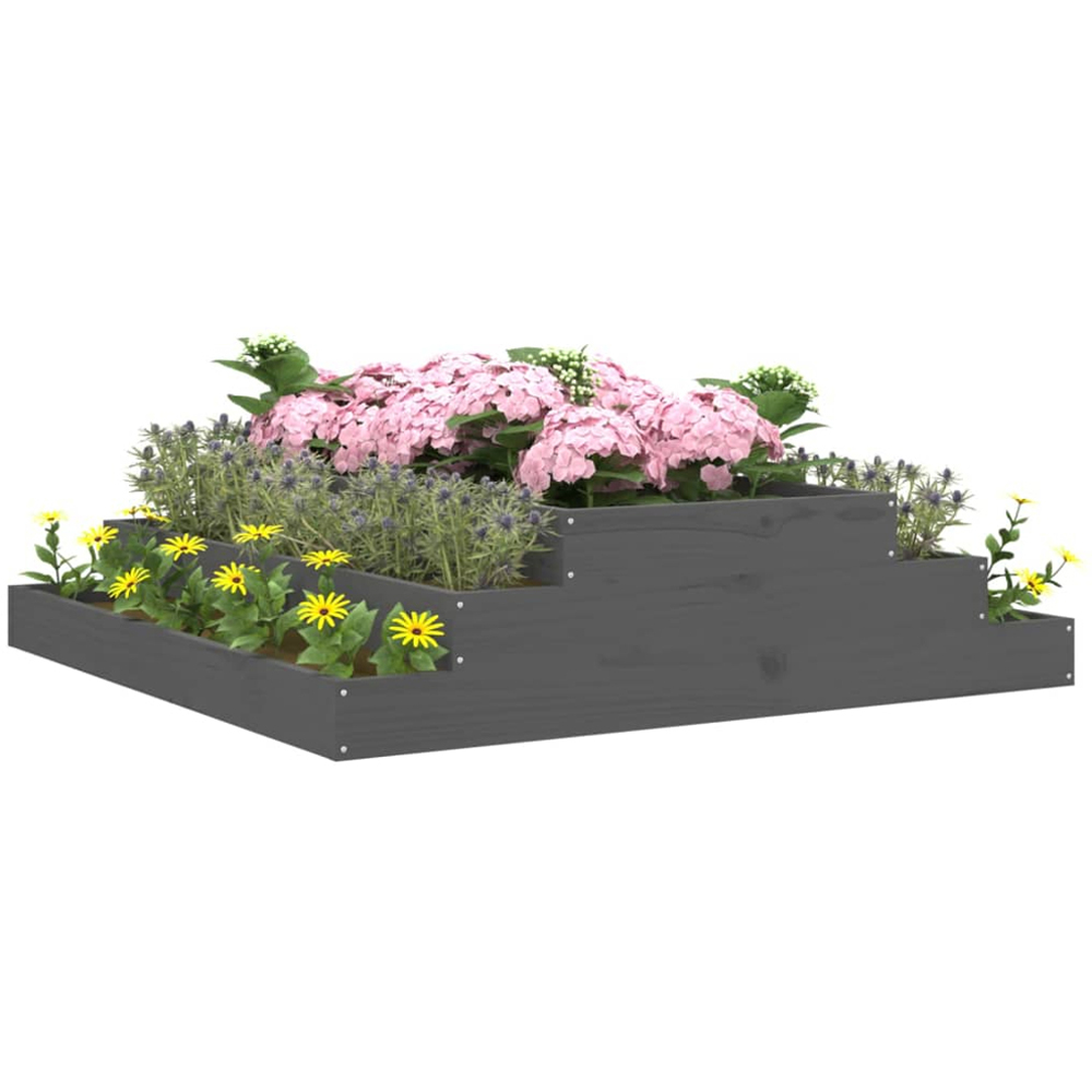 vidaXL Grey Solid Pine Wood Stair-Step Design Garden Planter 27 x 110 x 110cm Image 2