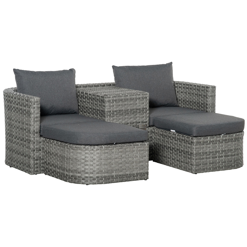Outsunny 2 Seater Grey Rattan Convertible Day Bed Image 2