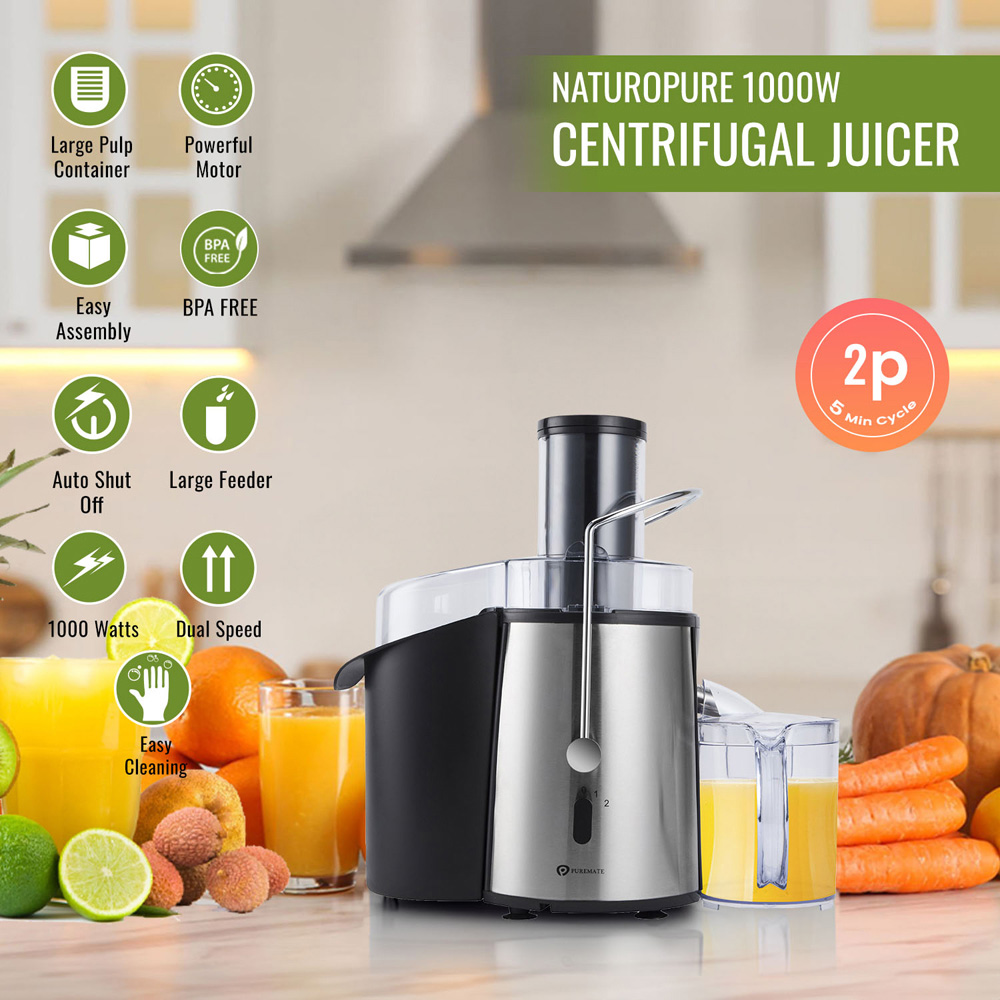 PureMate NaturoPure Silver Professional Whole Fruit Juicer 1000W Image 2