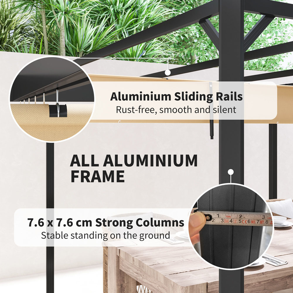 Outsunny 3 x 3m Khaki Retractable Roof and Roller Shade Image 6