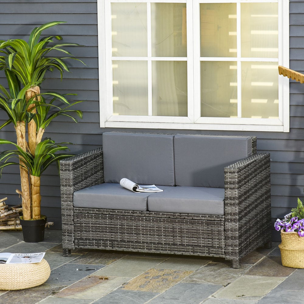 Outsunny 2 Seater Grey Rattan Padded Garden Loveseat Image 4
