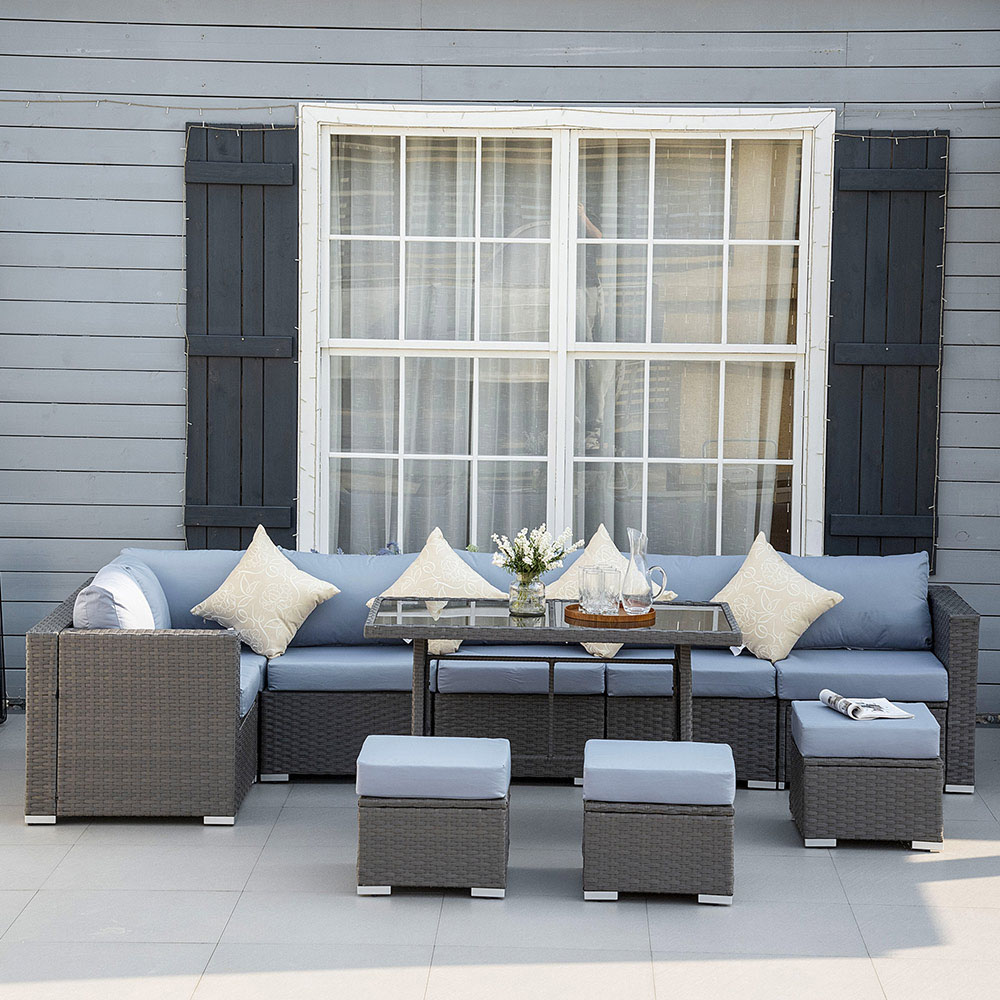 Outsunny 10 Piece Rattan Dining Sofa Set Image 1