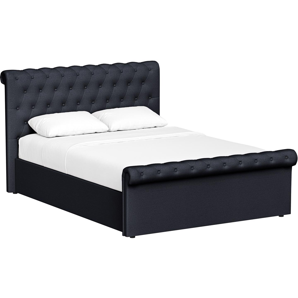 FWStyle Abbey King Size Black Charcoal Side Lift Ottoman Bed Frame with Scroll Buttoned Headboard Image 4