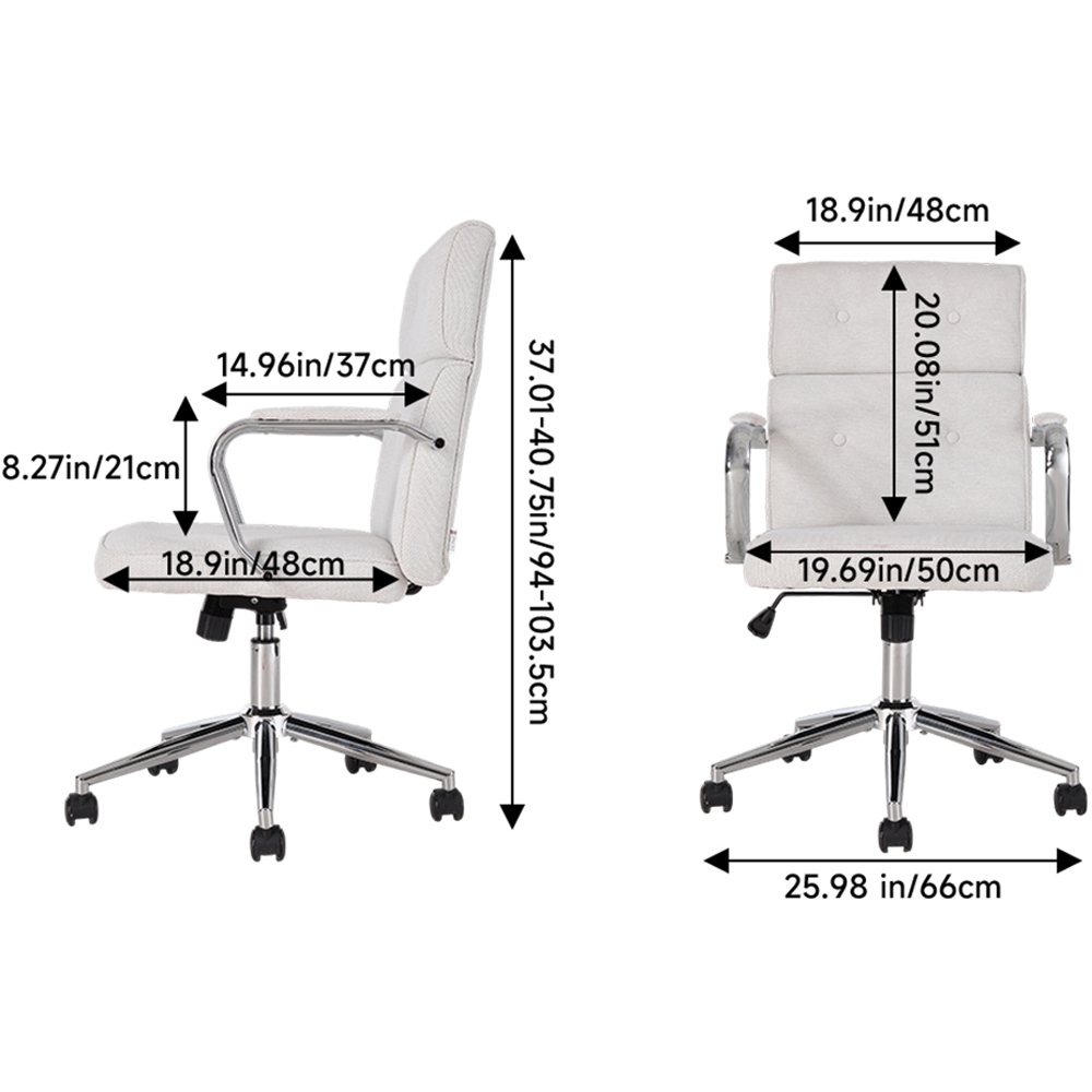 Living and Home White Chenille Swivel and Adjustable Retro Office Chair Image 9