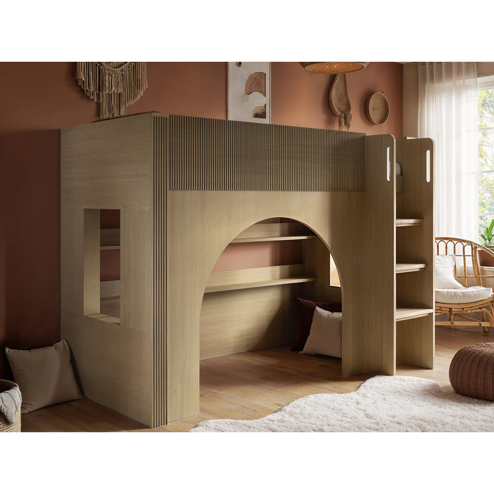 Flair Kaska Single Oak Ribbed Panel Mid Sleeper Bed Image 5