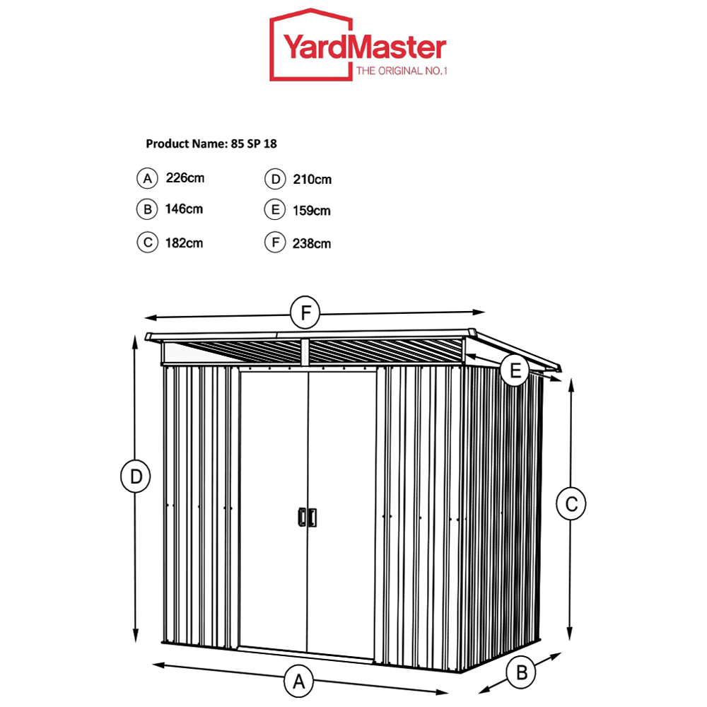Yardmaster 8 x 5ft Light Anthracite Tall Pent Metal Apex Storage Shed Image 4