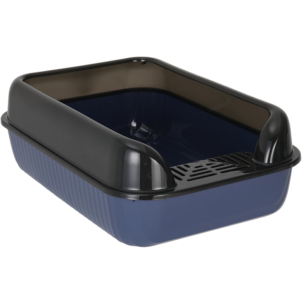H&O Direct Large Open Plastic Anti Splash Blue Cat Litter Box Image 1