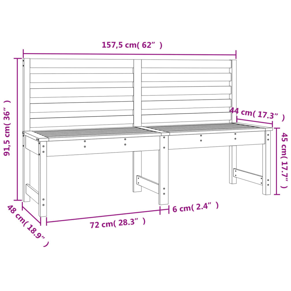 vidaXL Black Solid Pine Wood Slatted Garden Bench 157.5 x 48 x 91.5cm Image 6
