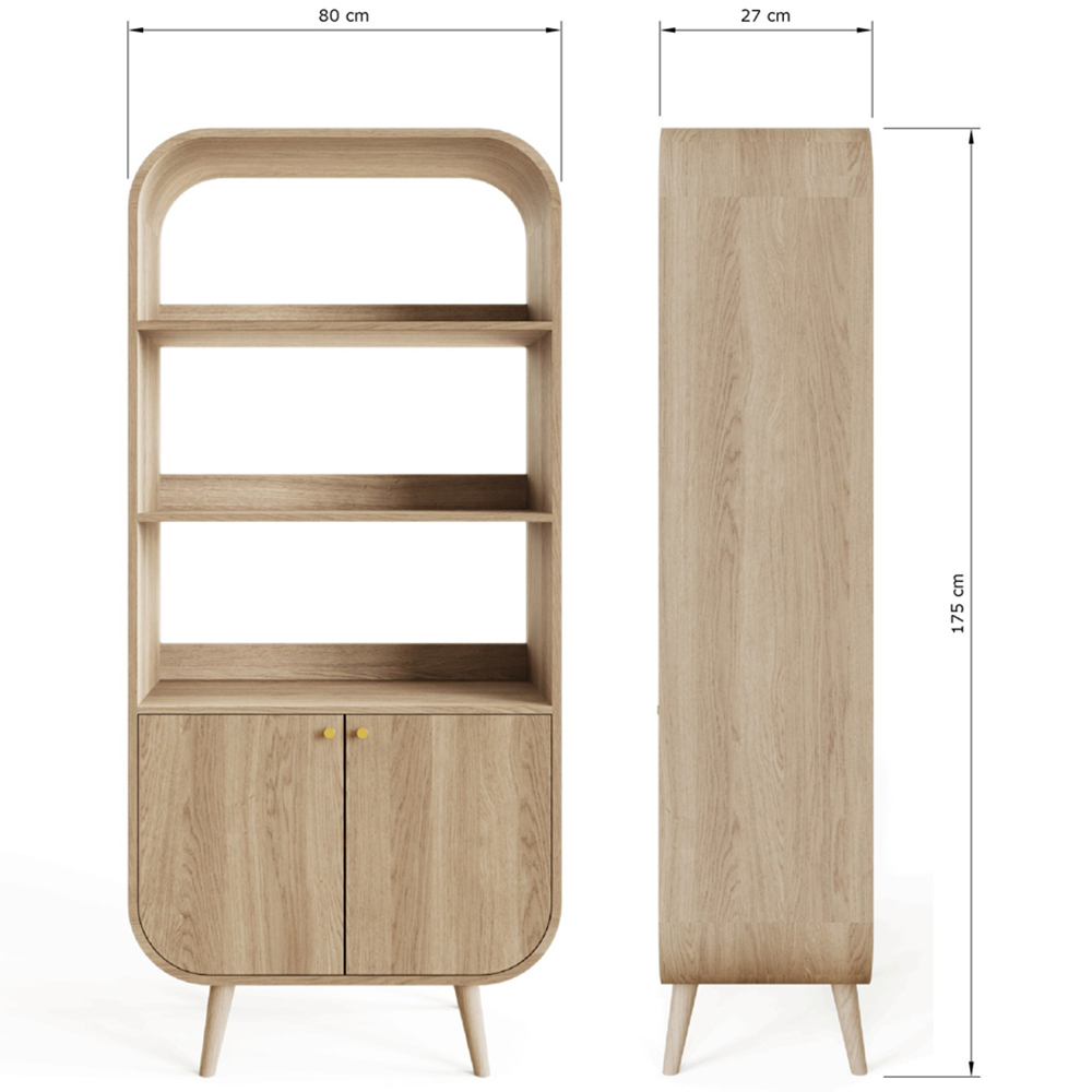 GFW Vionna 2 Door 3 Shelf Oak Mid Century Curved Display Unit Image 9