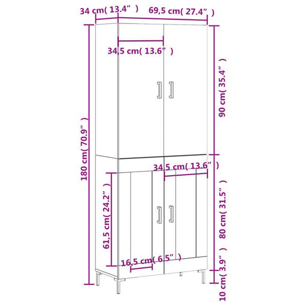 vidaXL 4 Door Sonoma Oak Highboard Image 6