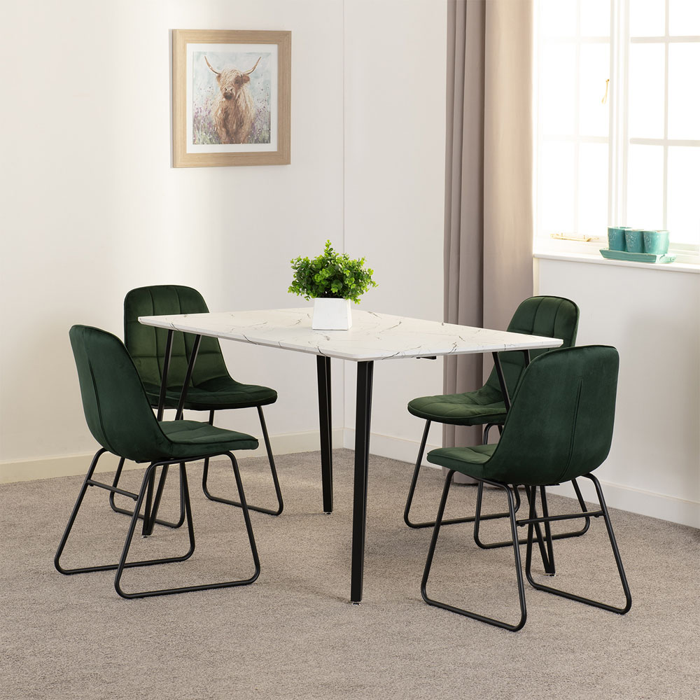 Seconique Marlow and Lukas 4 Seater Dining Set White Marble and Emerald Green Velvet Image 7