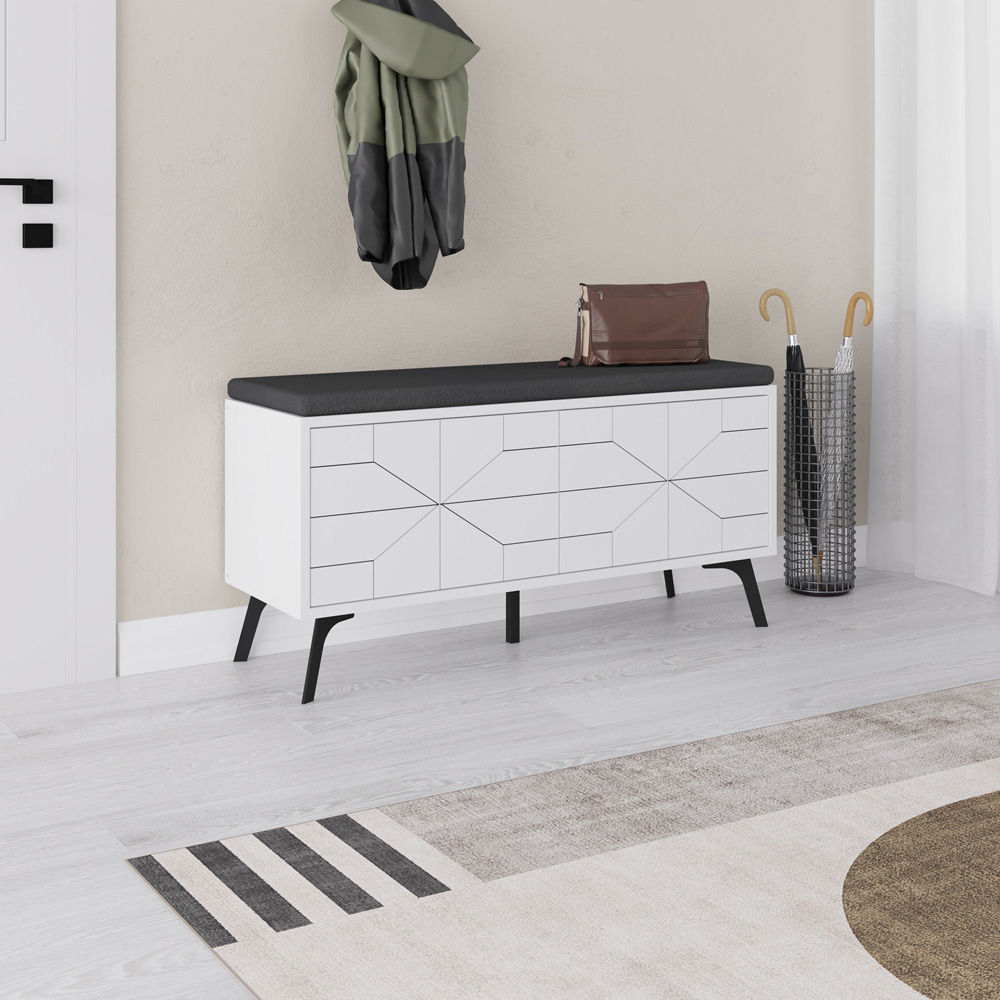 Decortie Dune 4 Door White Modern Shoe Storage Bench Image 4