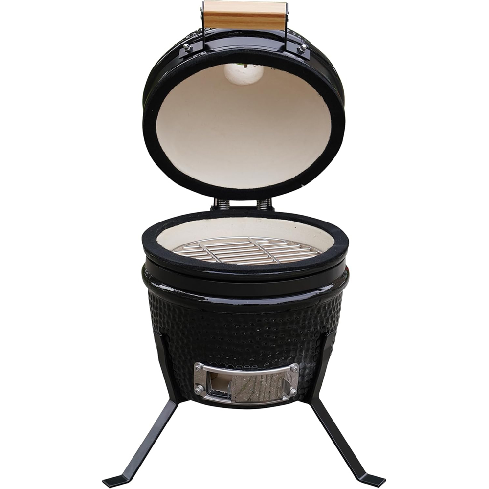 Alivio Kamado Black Portable Ceramic 13 inch Mini BBQ Grill Smoker Egg with Stand Image 3