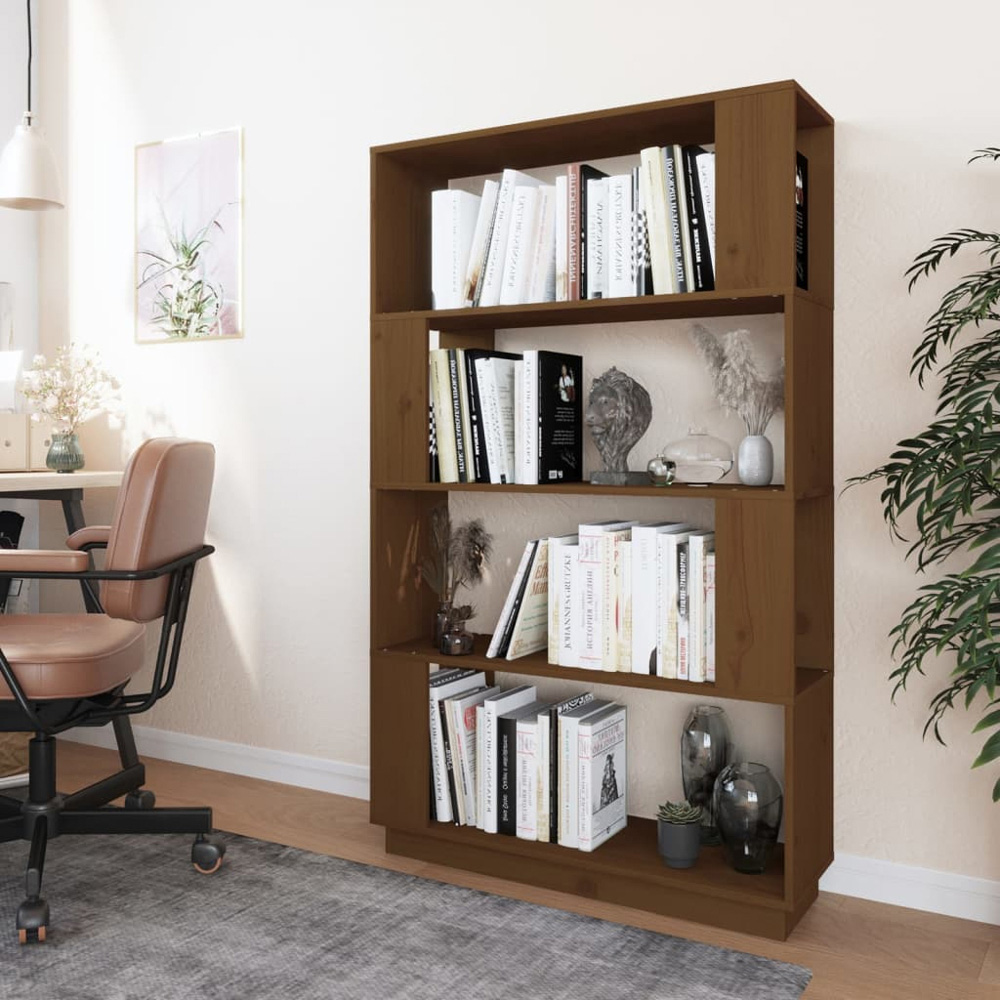 vidaXL 4 Shelf Honey Brown Solid Wood Bookcase Image 7