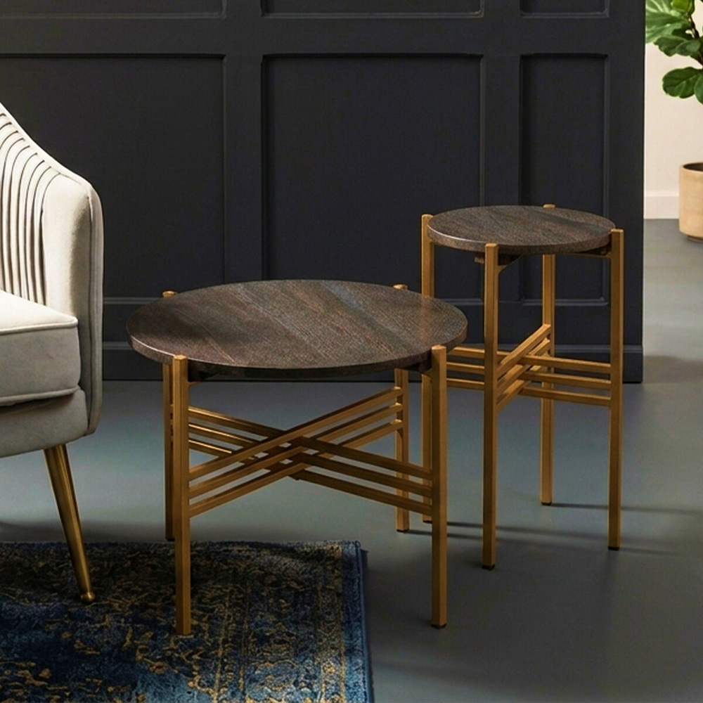 Premier Housewares Round Black Marble Top Side Table Set of 2 Image 3