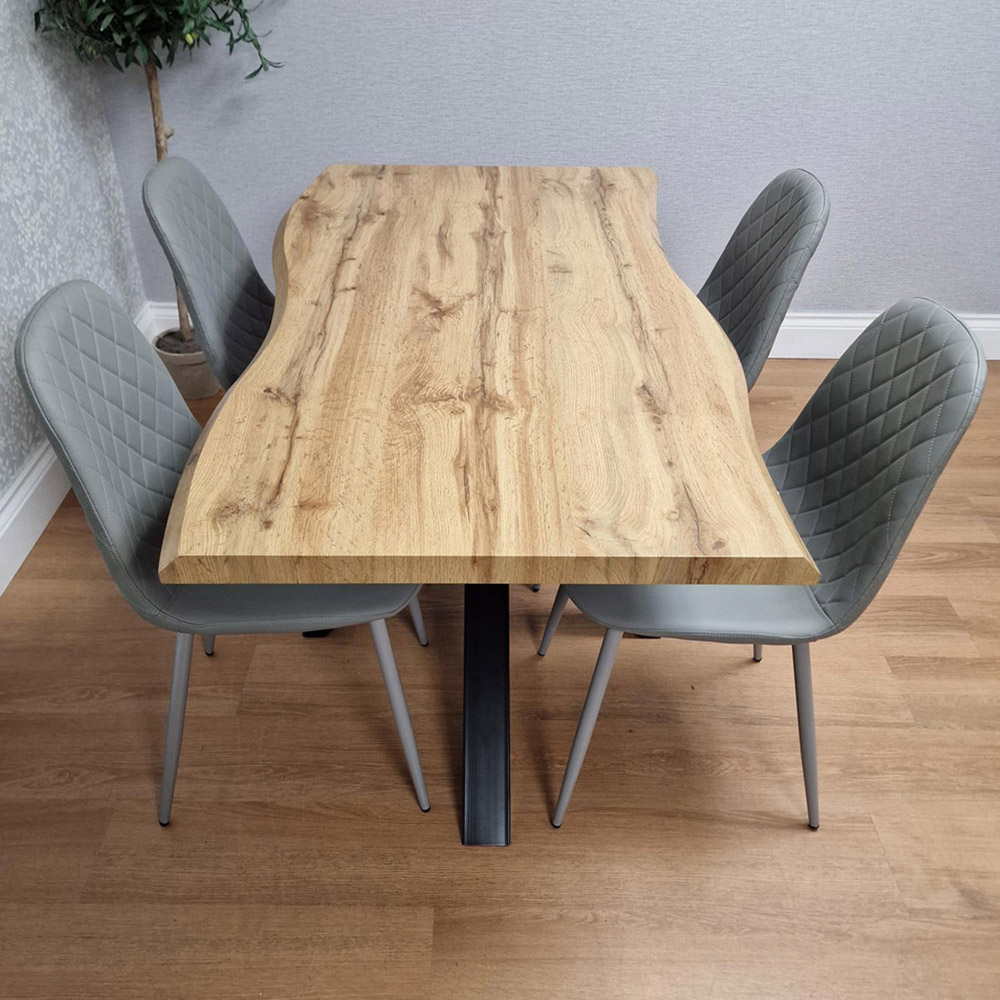 Kosy Koala 4 Seater Wooden Faux Leather Gem Pattern Dining Set Grey Image 1